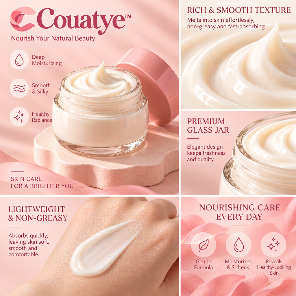 Couatye™ Daily Face Moisturizer in an Ivory Jar with a Rose Lid — supplied detail graphic; claims pending verification