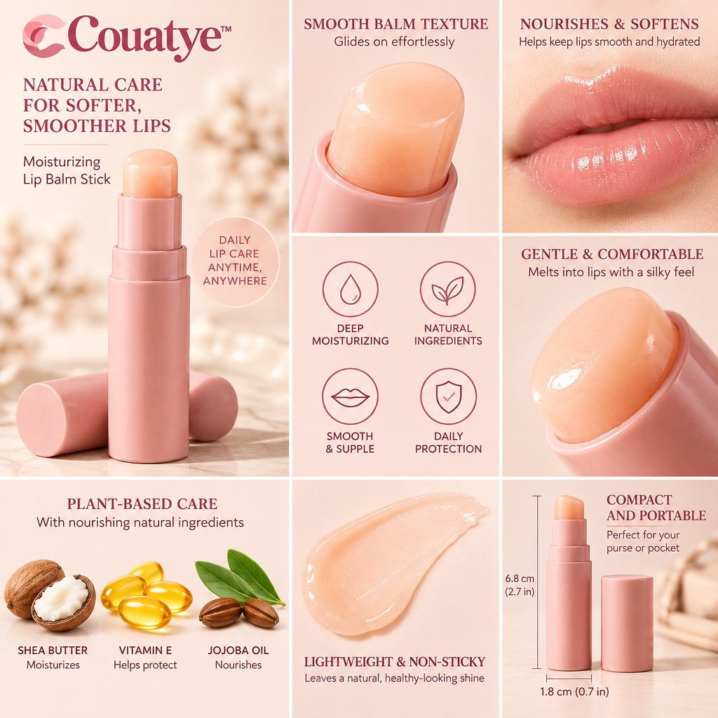 Couatye™ Everyday Lip Balm in a Blush Twist-Up Tube — supplied detail graphic; claims pending verification