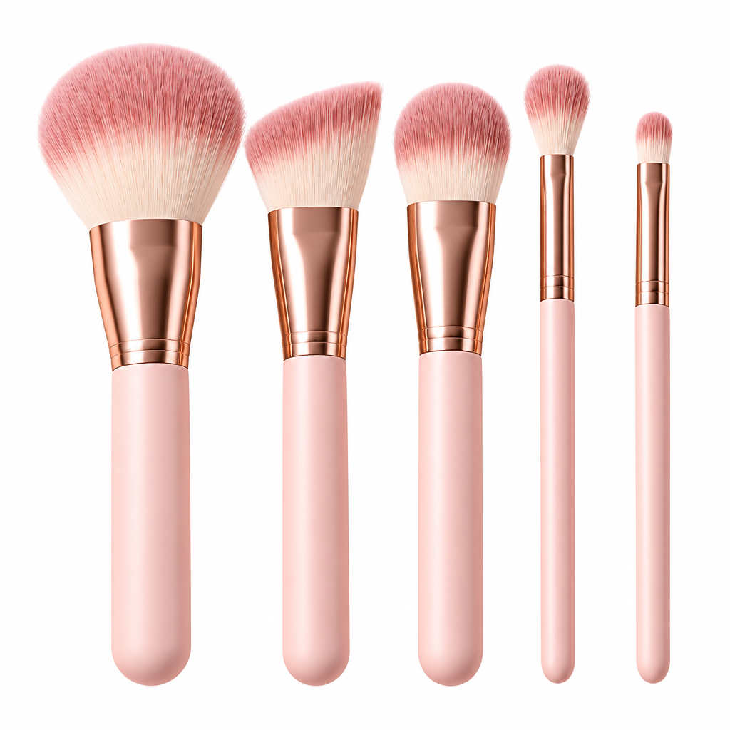 Couatye™ Five-Piece Makeup Brush Set in Blush and Rose Gold — full product view