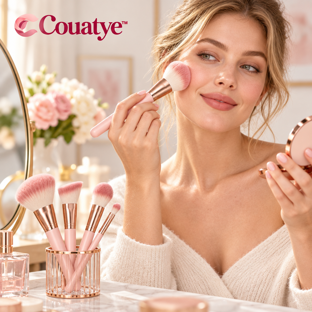 Couatye™ Five-Piece Makeup Brush Set in Blush and Rose Gold — lifestyle scene