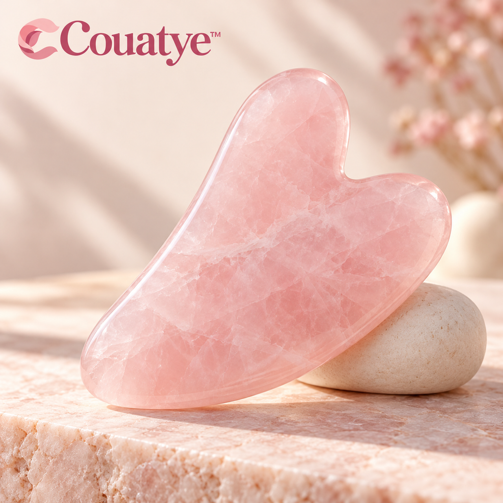 Couatye™ Rose Quartz Gua Sha Facial Tool with Polished Curved Edges — logo product image