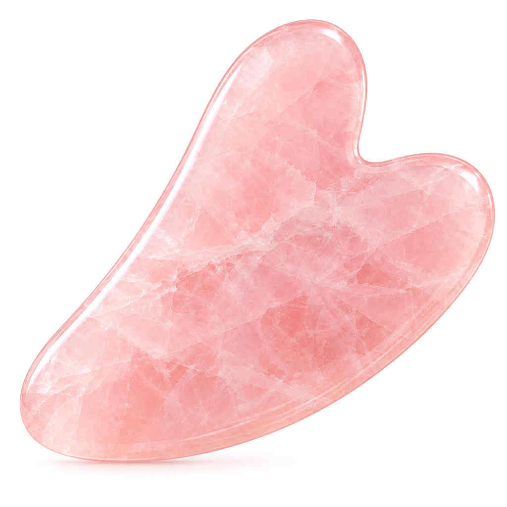 Couatye™ Rose Quartz Gua Sha Facial Tool with Polished Curved Edges — full product view