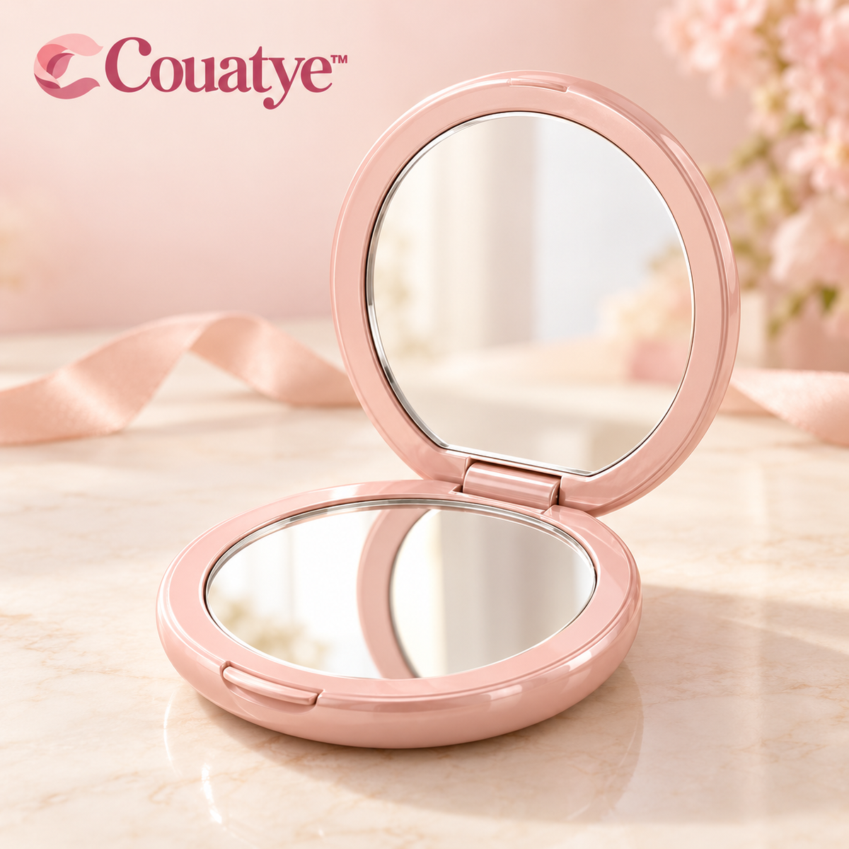 Couatye™ Pearl Blush Folding Compact Mirror — logo product image