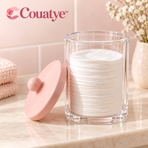 Couatye™ Clear Cotton Pad Canister with a Blush Lid — logo product image