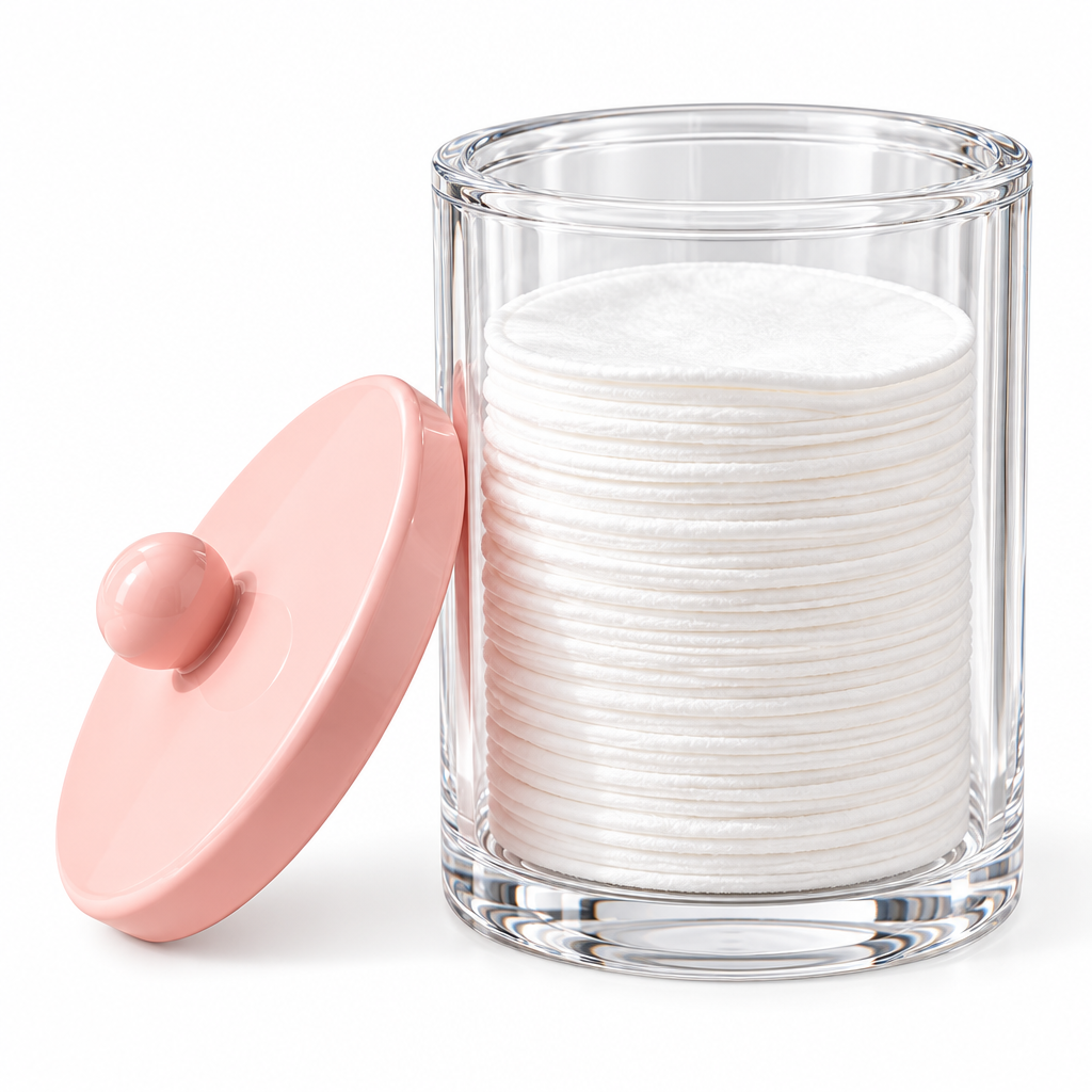Couatye™ Clear Cotton Pad Canister with a Blush Lid — full product view