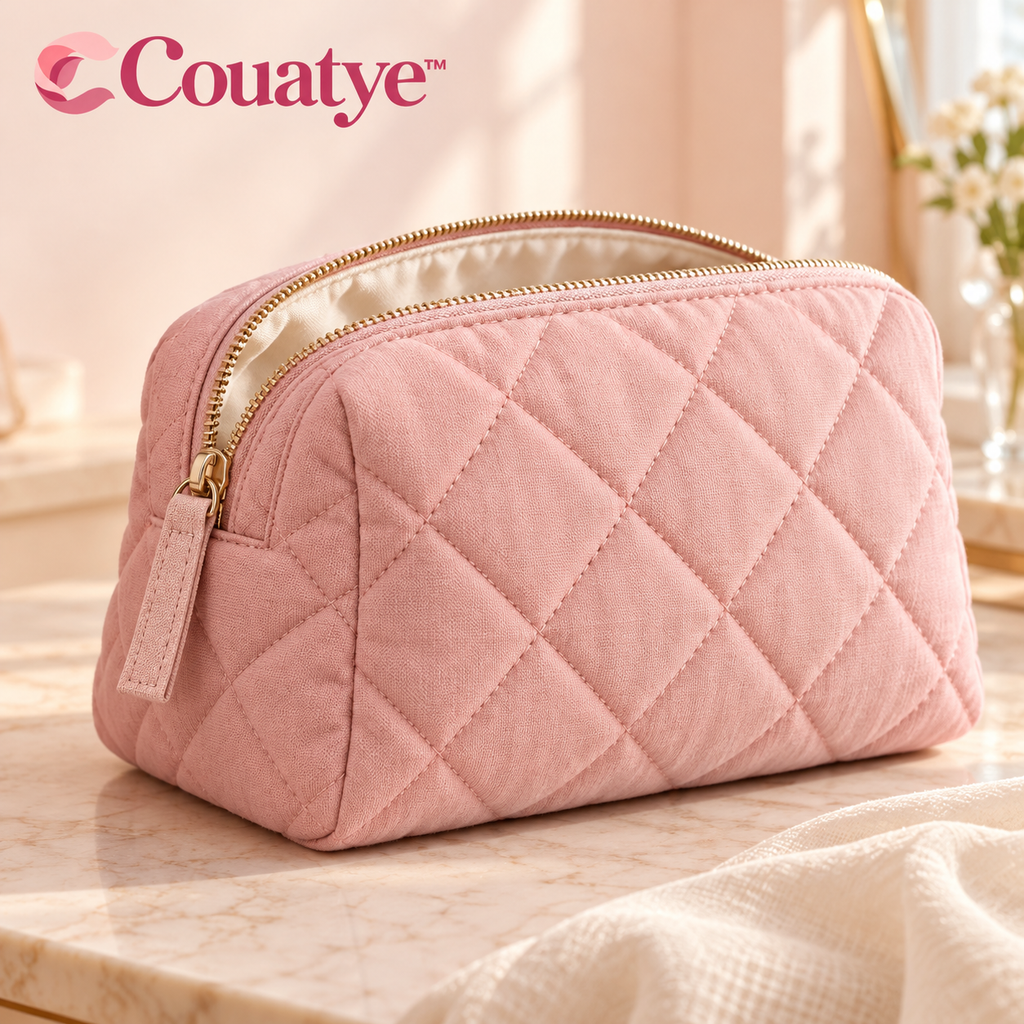 Couatye™ Blush Quilted Cosmetic Pouch with a Cream Lining — logo product image
