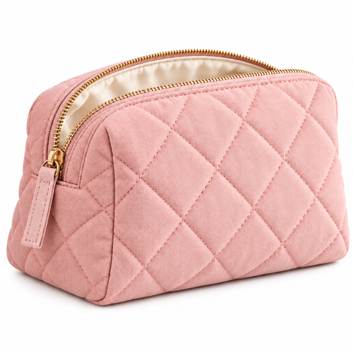 Couatye™ Blush Quilted Cosmetic Pouch with a Cream Lining — full product view