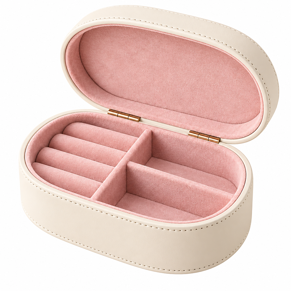 Couatye™ Oval Jewelry Organizer with Blush Lining — full product view