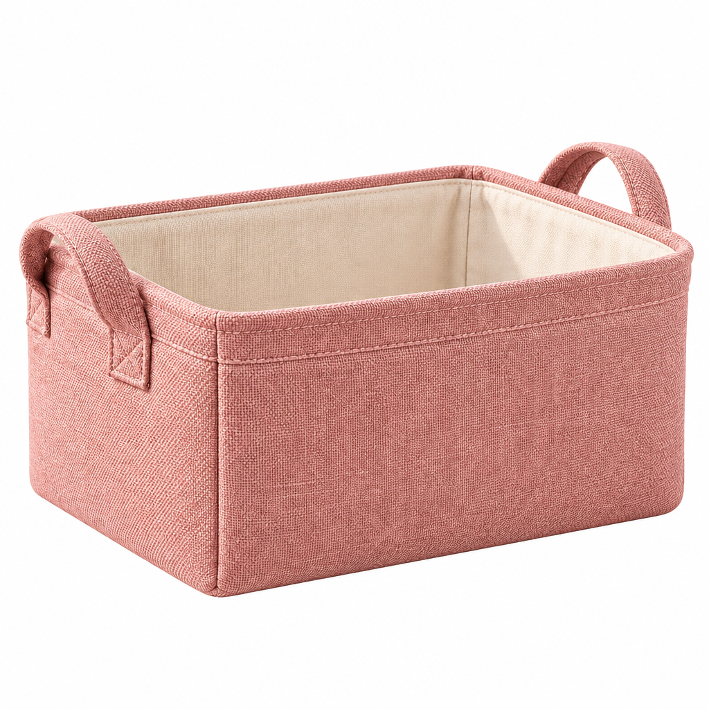 Couatye™ Dusty Rose Fabric Storage Basket with Cream Lining — full product view